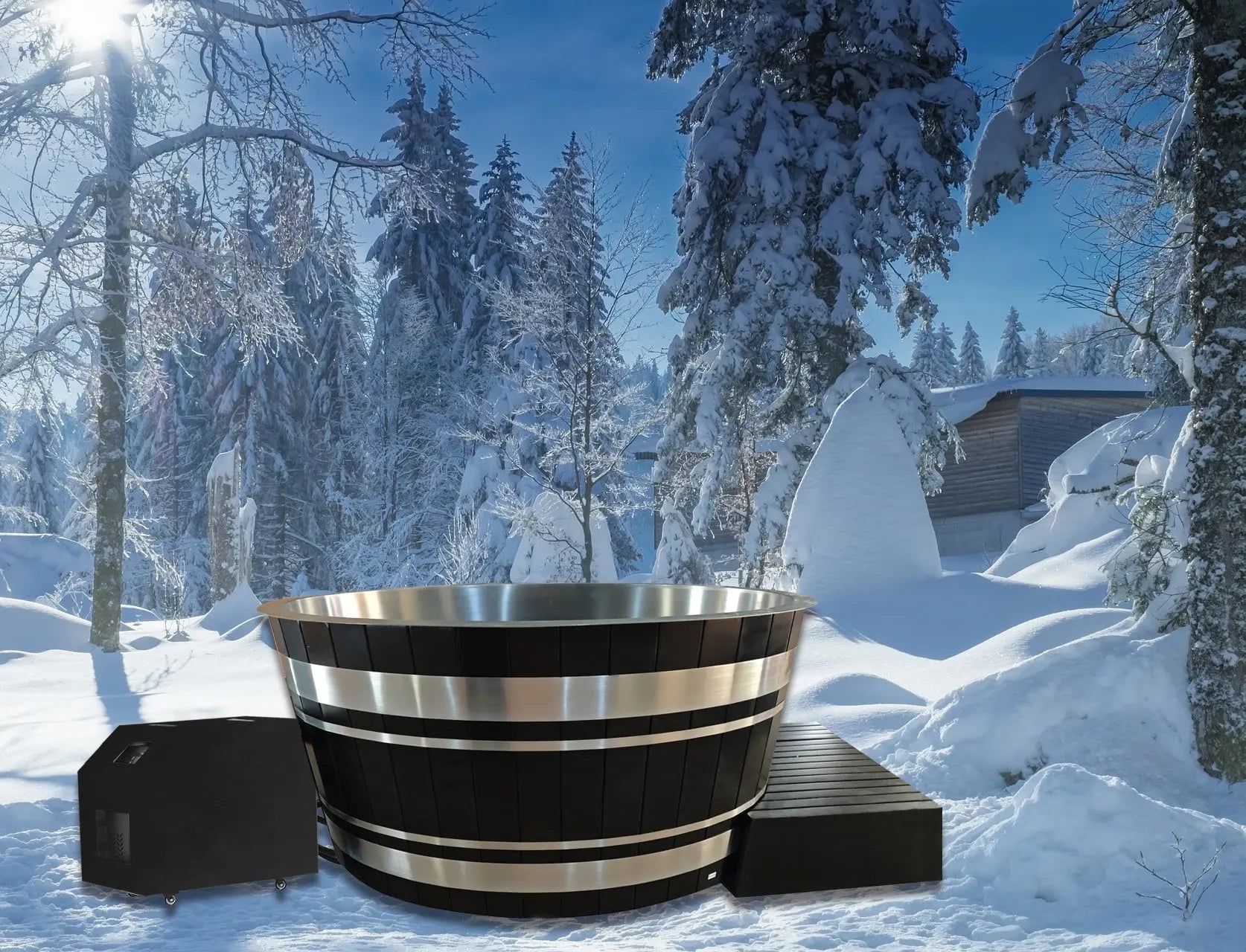 Black Oval Red Cedar Ice Bath Tub | Cold Plunge Spa Barrel for Athlete Recovery & Home Spa