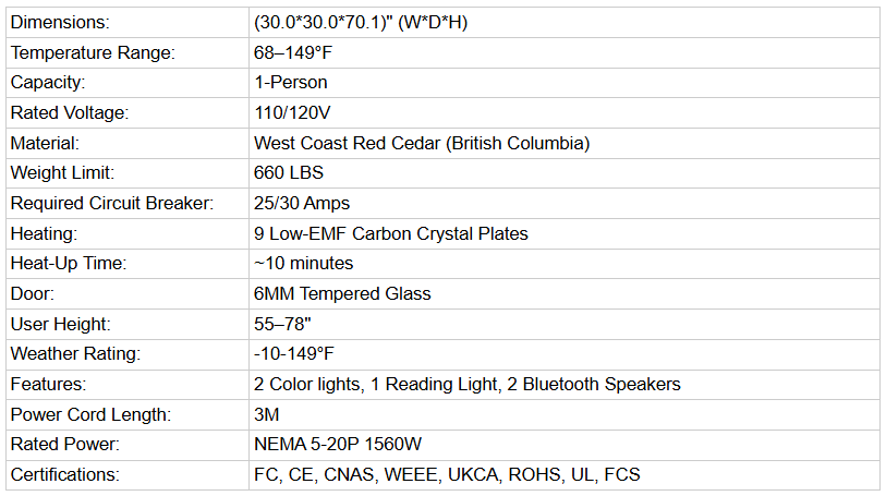 Thermora 1 Person Outdoor Red Cedar Infrared Sauna with Low EMF & Bluetooth