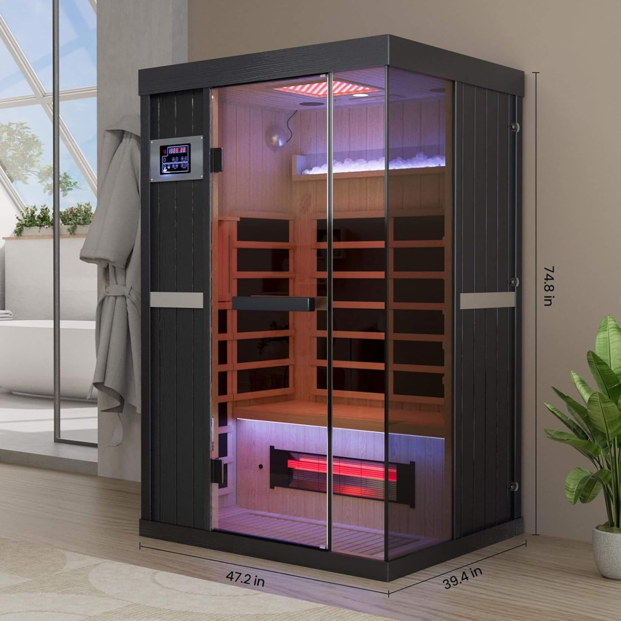 Thermora Premium 2 Person Infrared Sauna with Red Light and Himalayan Salt