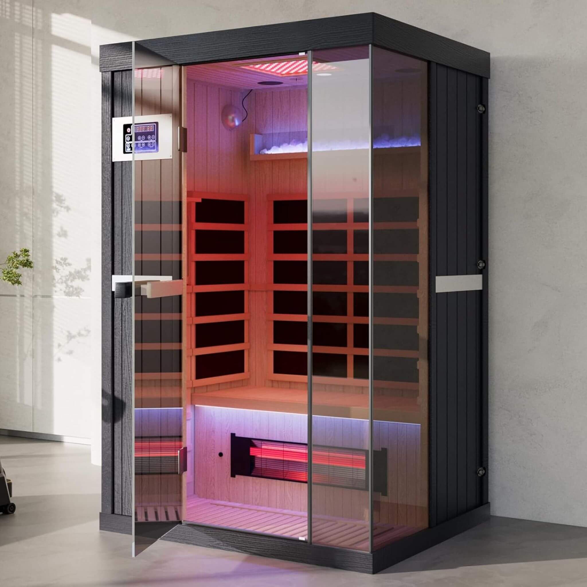 Thermora Premium 2 Person Infrared Sauna with Red Light and Himalayan Salt