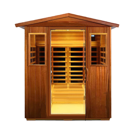 Thermora 4 Person Outdoor Mahogany Far Infrared Sauna Full Spectrum Low EMF & Bluetooth