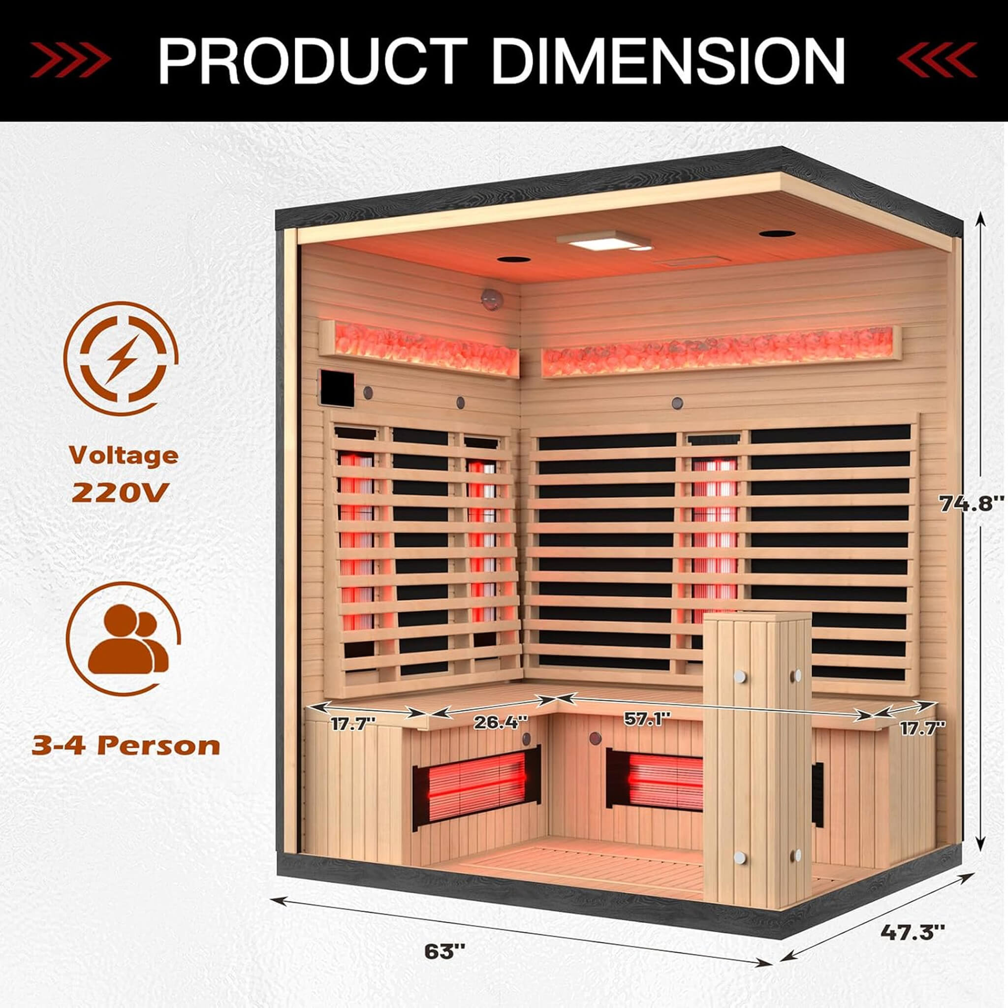 4 Person Infrared Sauna Full Spectrum with Himalayan Salt (Made to Order)