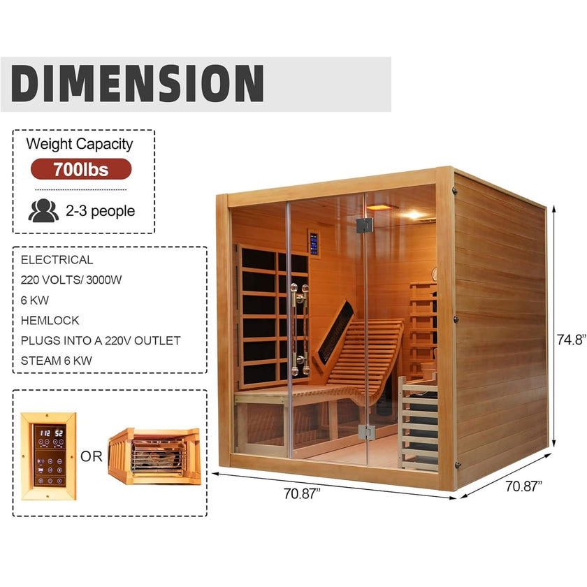 Rövia Oasis 3 Person Indoor Hybrid Sauna Room
