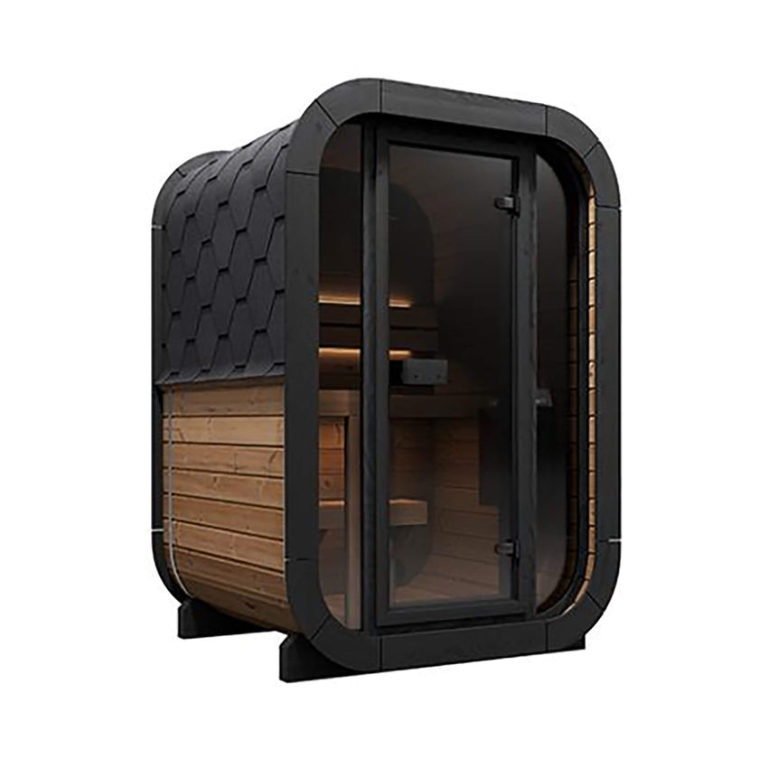 SaunaLife 2 Person Outdoor Sauna Cube Series Glass Front Thermo Wood