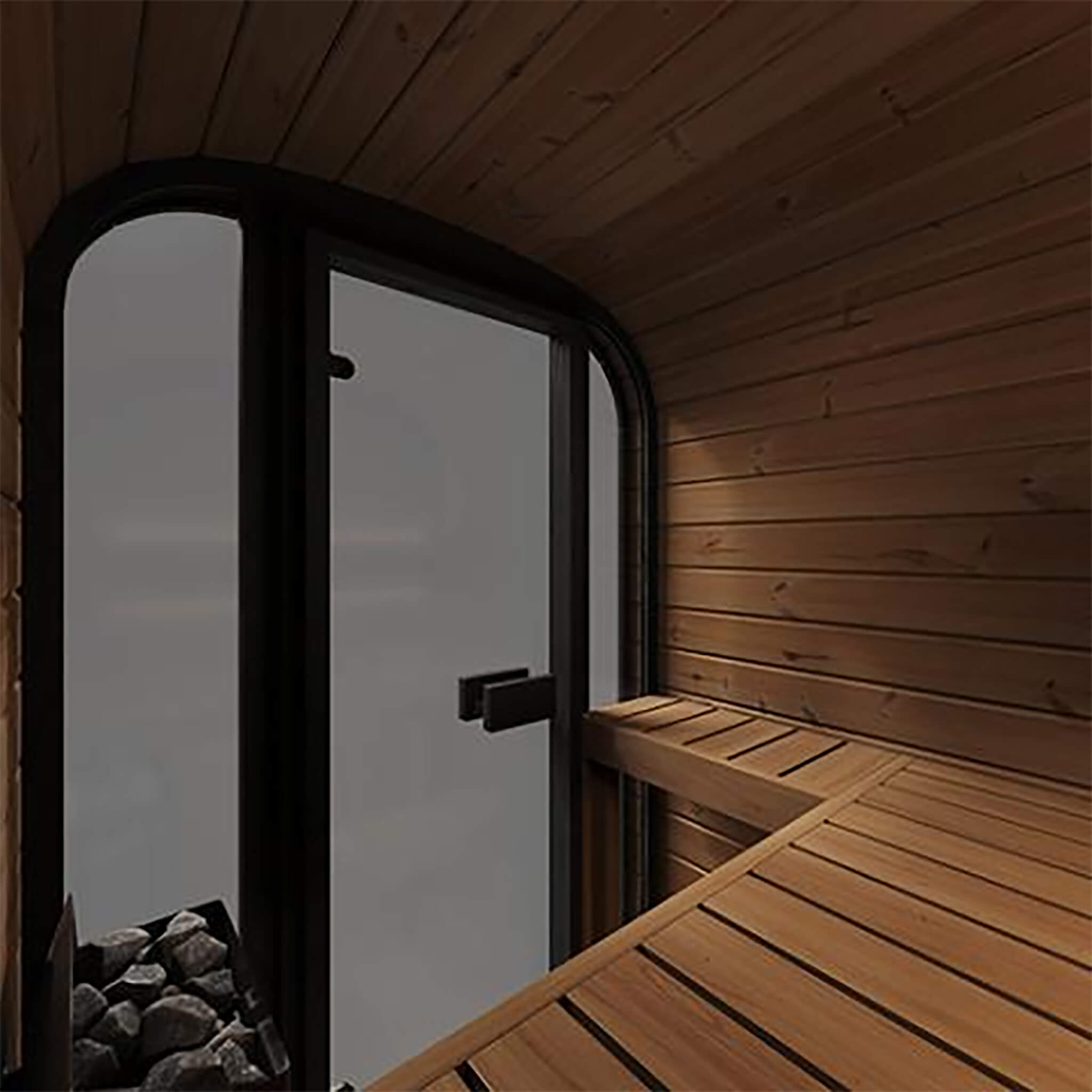 SaunaLife 2 Person Outdoor Sauna Cube Series Glass Front Thermo Wood