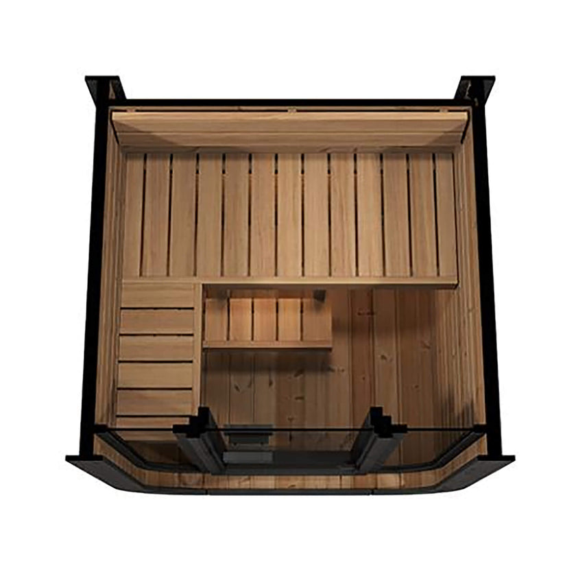 SaunaLife 2 Person Outdoor Sauna Cube Series Glass Front Thermo Wood