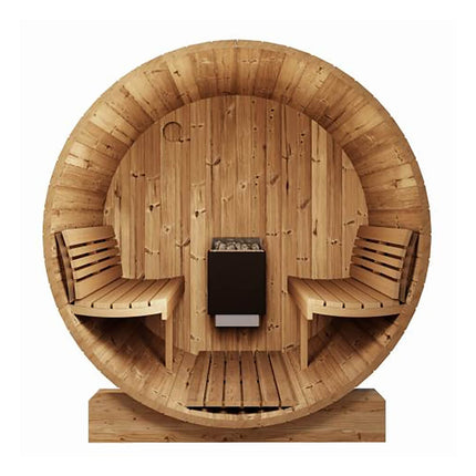SaunaLife E7G Spruce 4 Person Barrel Sauna Outdoor Glass Front
