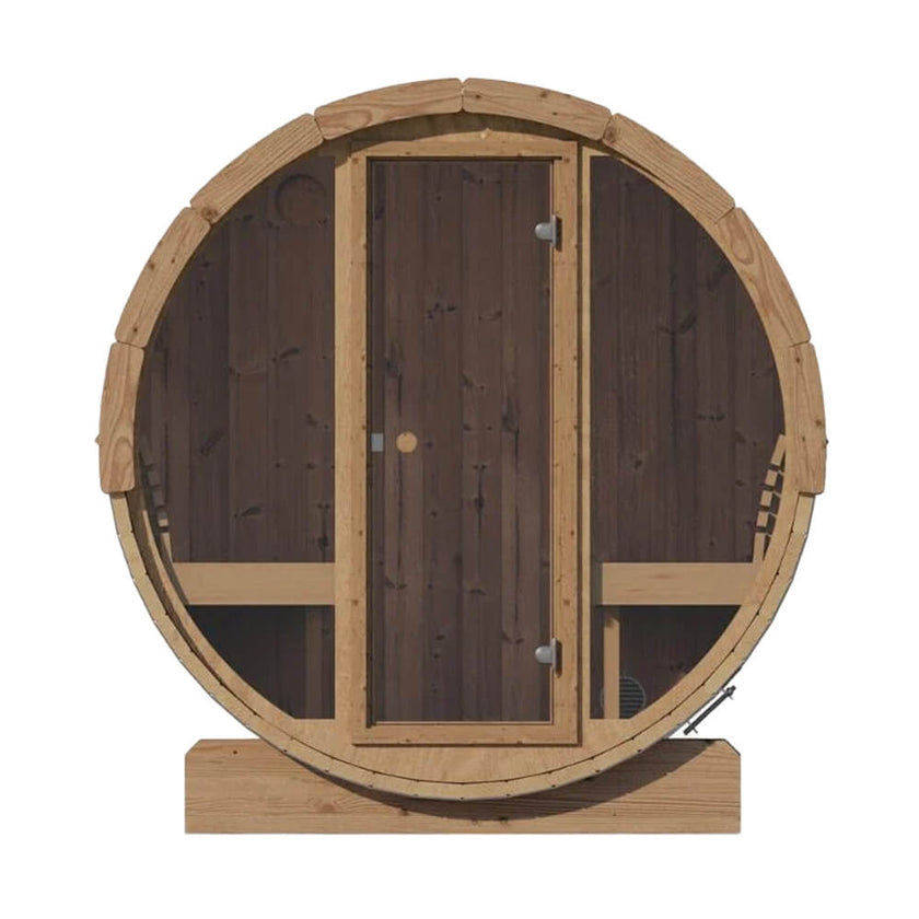 SaunaLife E7G Spruce 4 Person Barrel Sauna Outdoor Glass Front