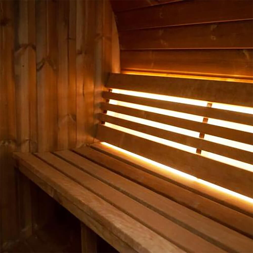 SaunaLife E7G Spruce 4 Person Barrel Sauna Outdoor Glass Front
