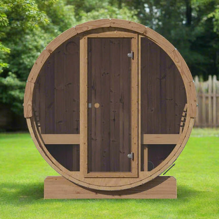 SaunaLife E7G Spruce 4 Person Barrel Sauna Outdoor Glass Front