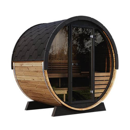 4 Person Outdoor Barrel Sauna Thermo Spruce Glass Front