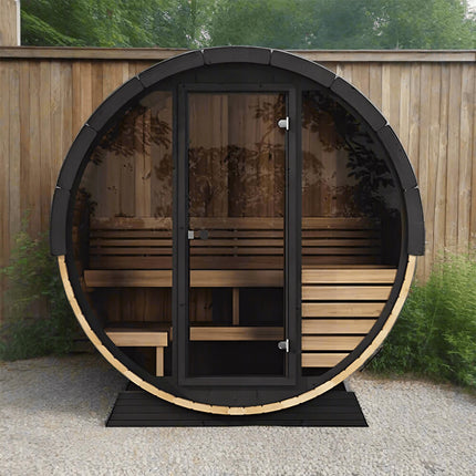 4 Person Outdoor Barrel Sauna Thermo Spruce Glass Front