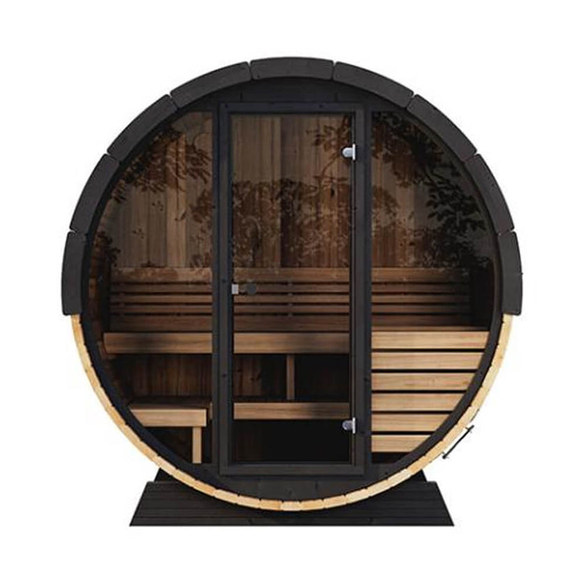 4 Person Outdoor Barrel Sauna Thermo Spruce Glass Front