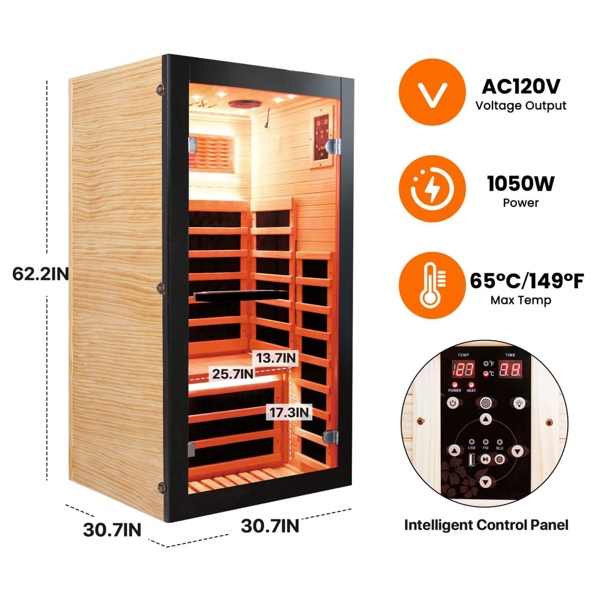 Thermora 1 Person Chilean Pine Infrared Sauna Cabin for Home