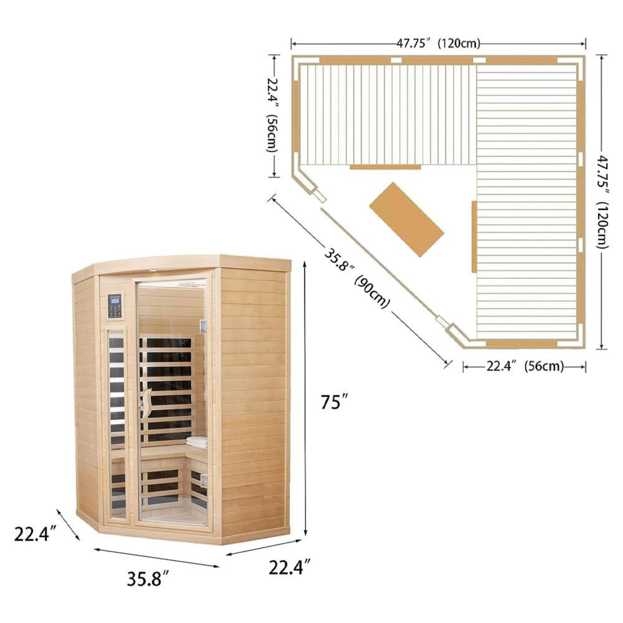 2 Person Corner Infrared Cedar Sauna with Bluetooth Speakers