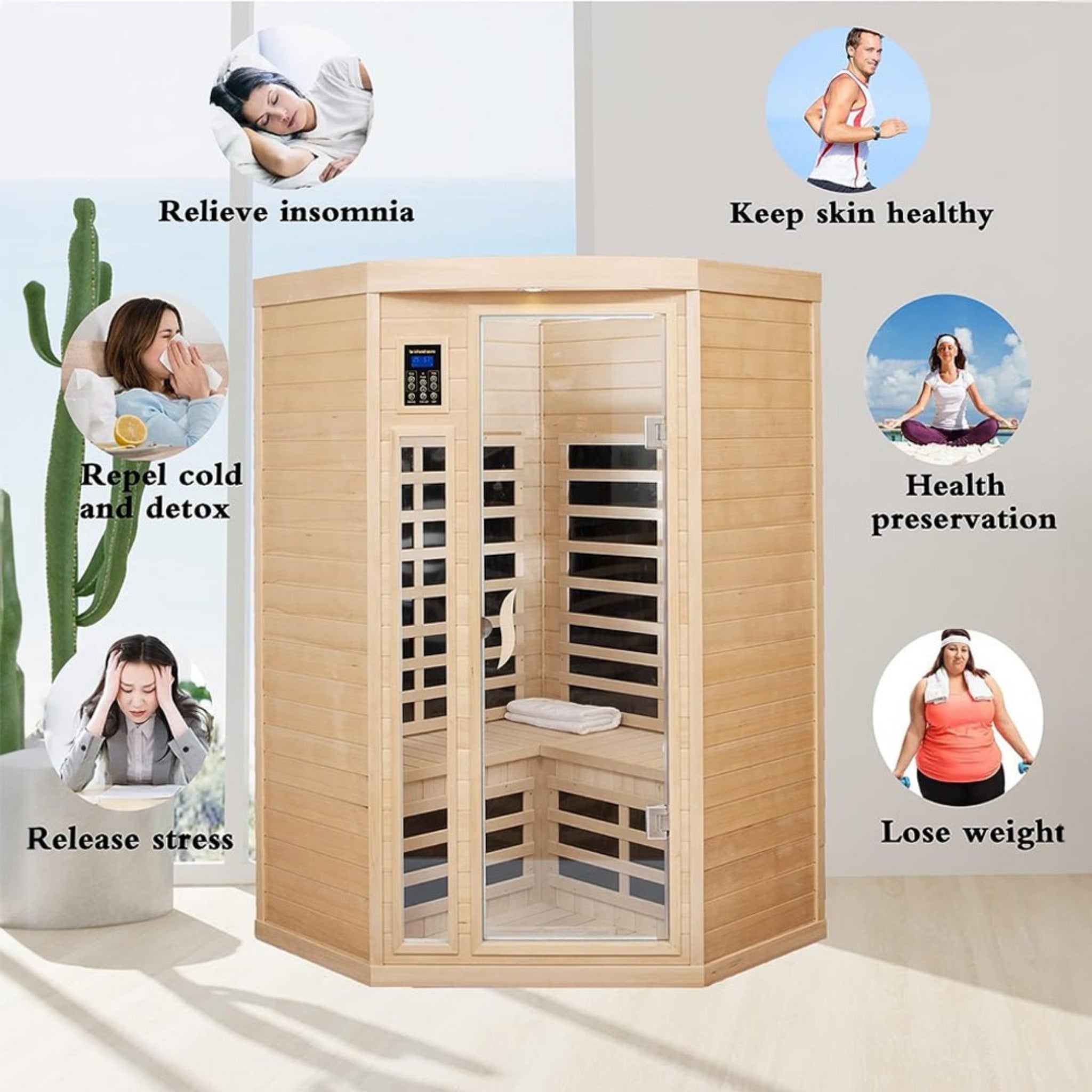 2 Person Corner Infrared Cedar Sauna with Bluetooth Speakers
