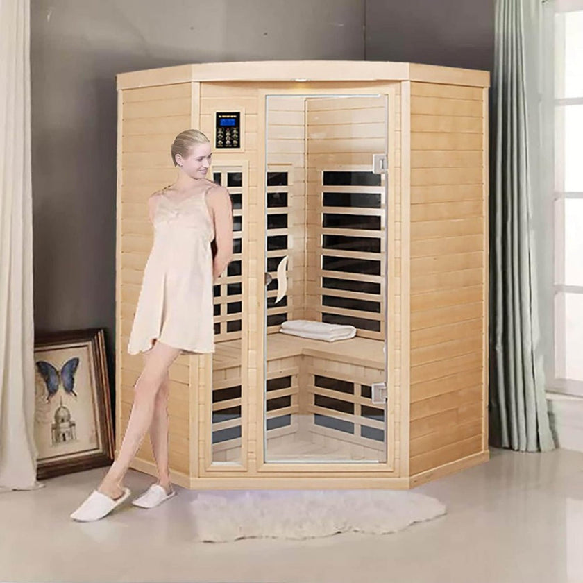 2 Person Corner Infrared Cedar Sauna with Bluetooth Speakers