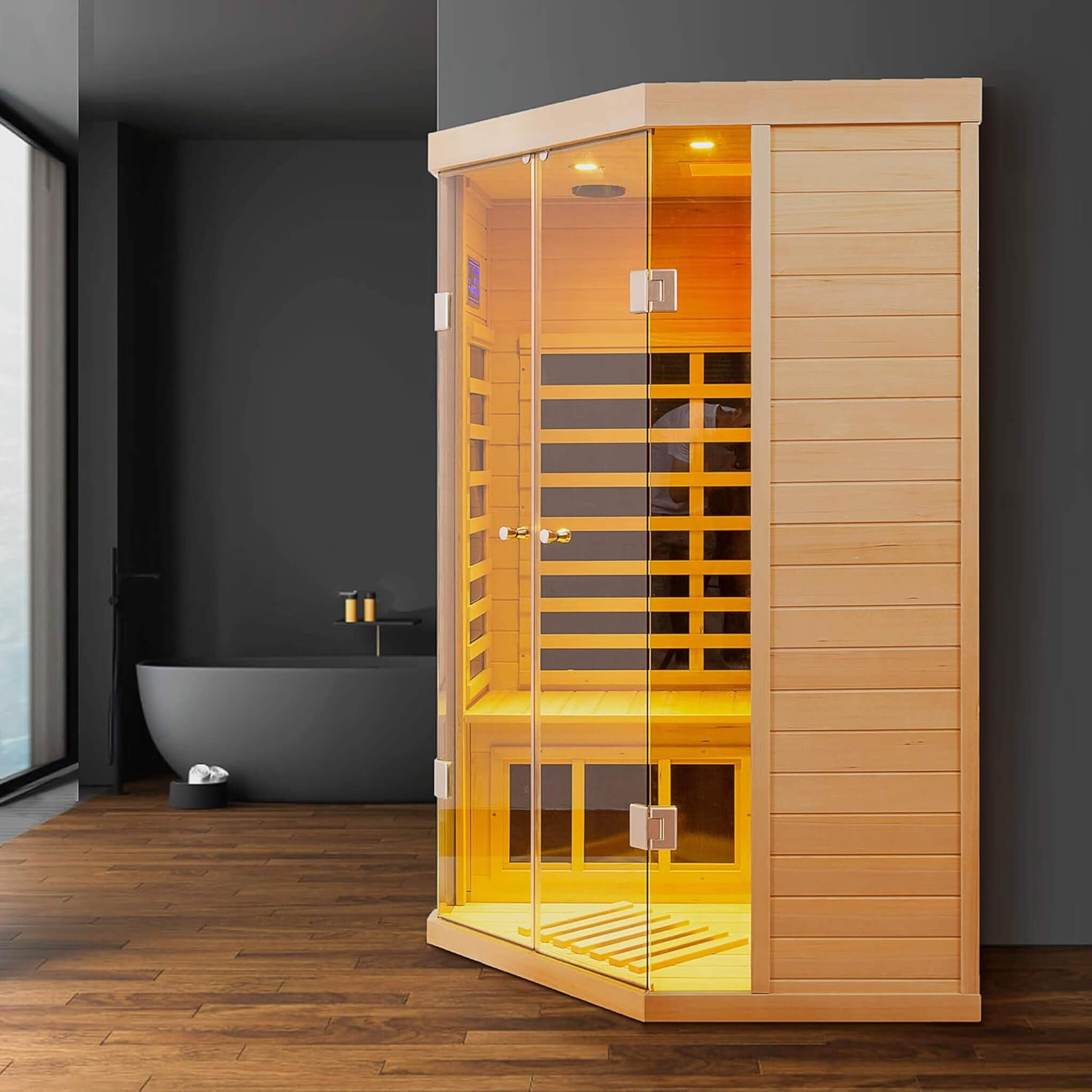 2 Person Corner Infrared Cedar Sauna with Bluetooth Speakers