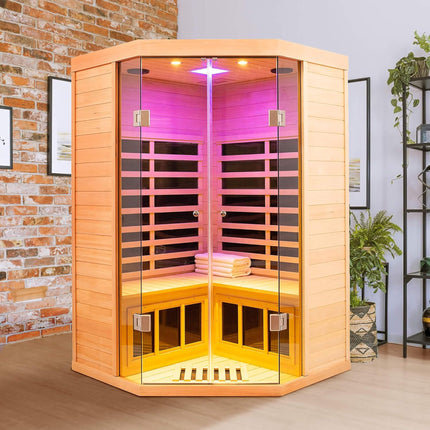 2 Person Corner Infrared Cedar Sauna with Bluetooth Speakers