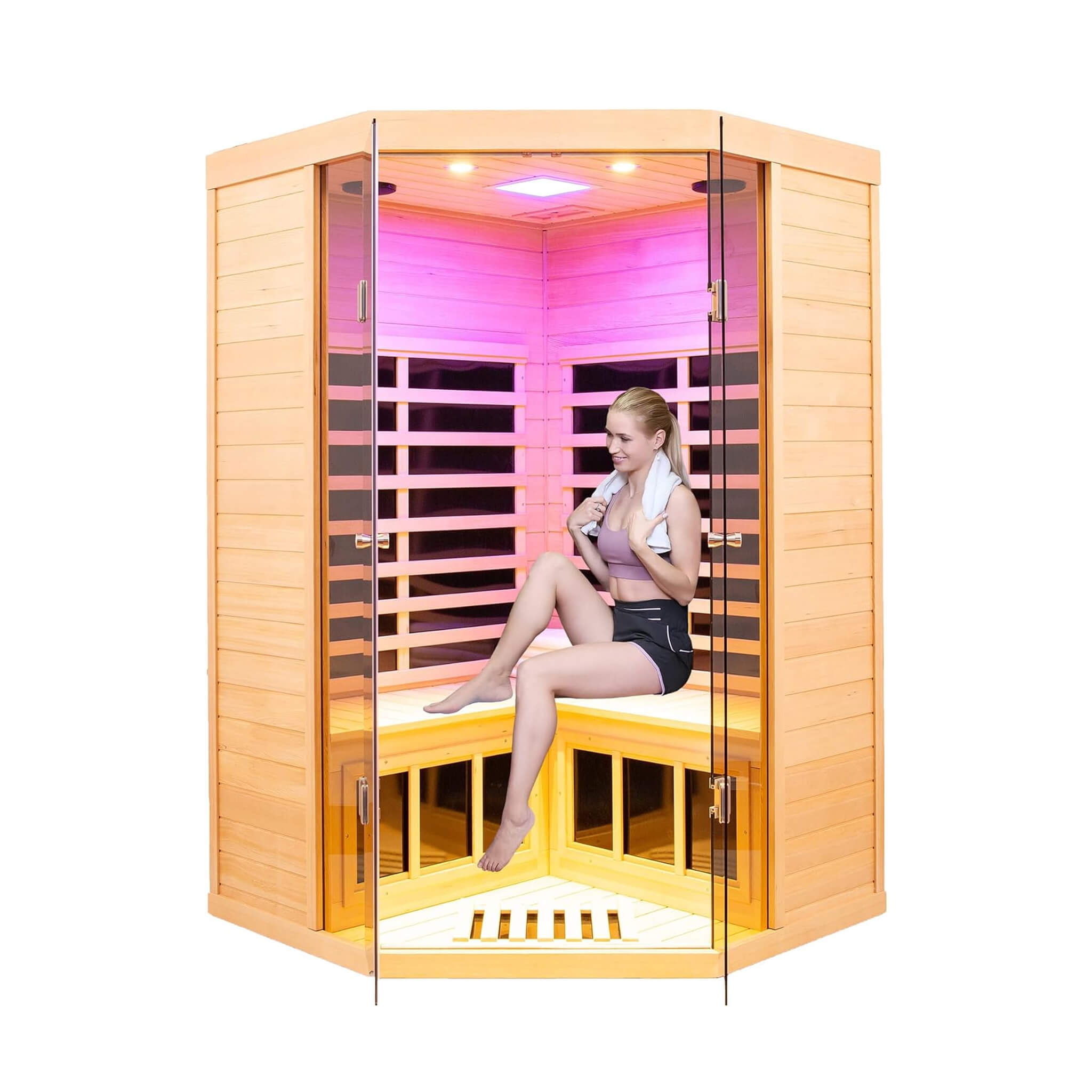 2 Person Corner Infrared Cedar Sauna with Bluetooth Speakers